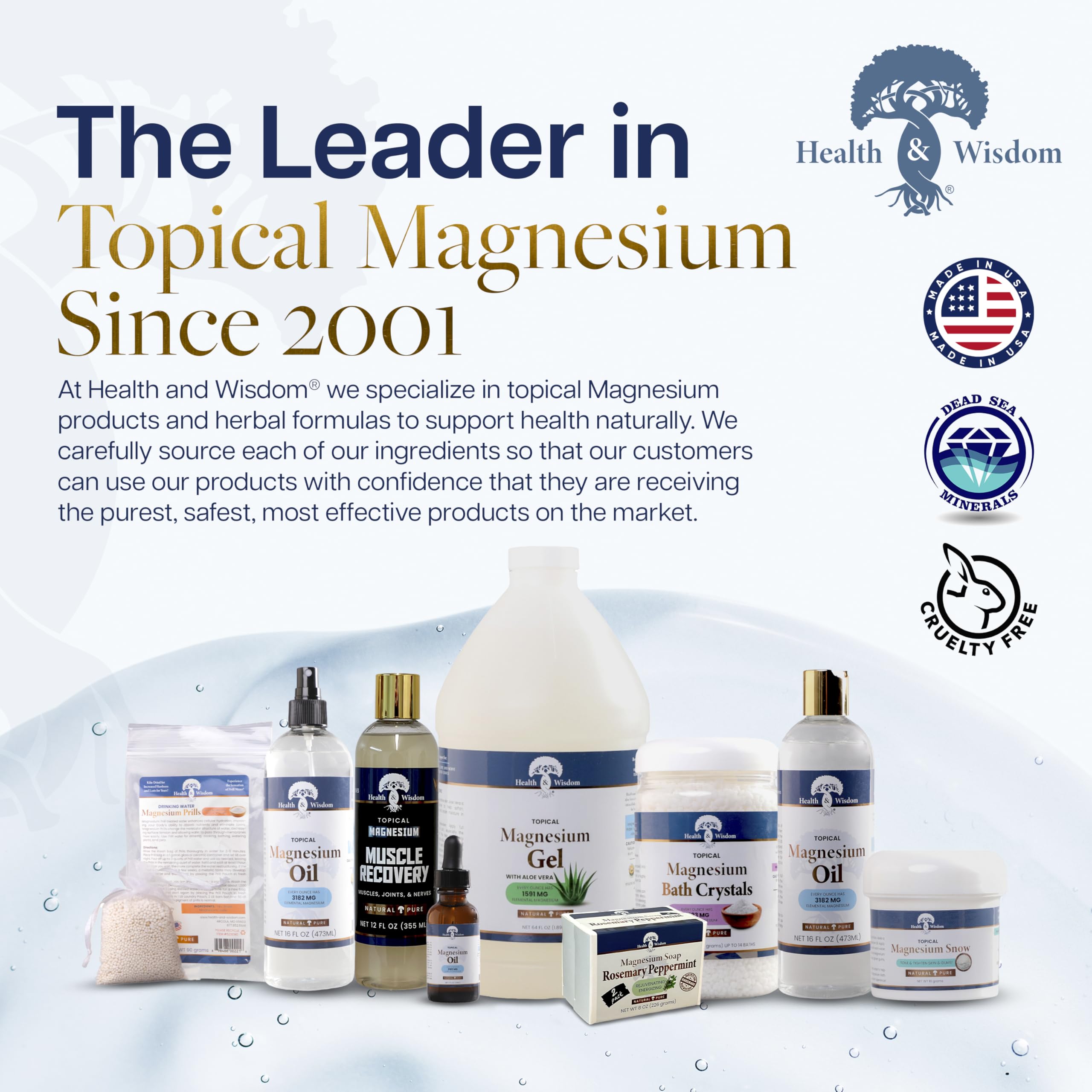 Health and Wisdom magnesium gel offers daily gentle care for skin and body.
