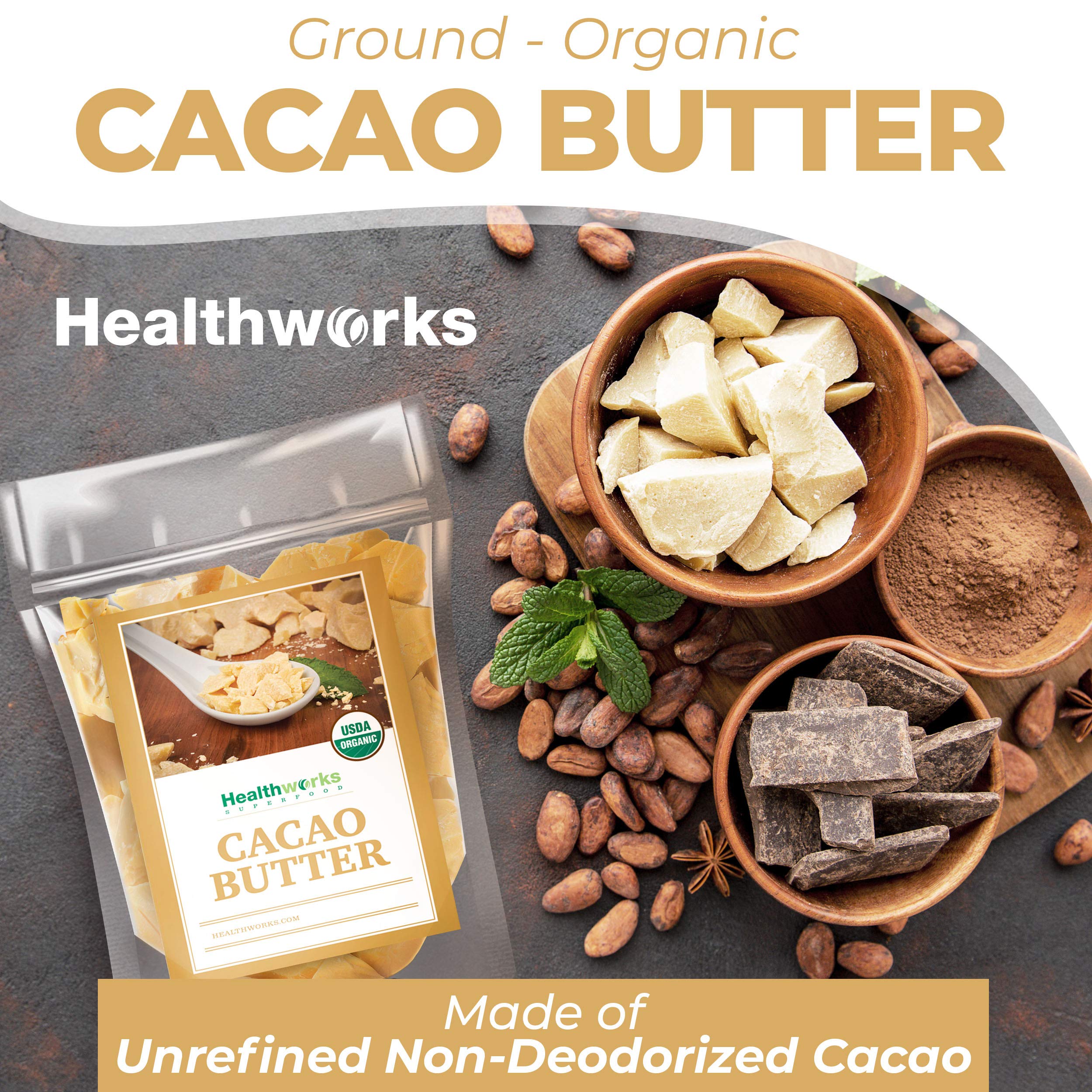Chips of cacao butter ready for melting into desserts and smoothies.