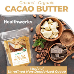 Chips of cacao butter ready for melting into desserts and smoothies.