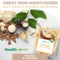 Organic certification seal on Healthworks cacao butter from Peru.