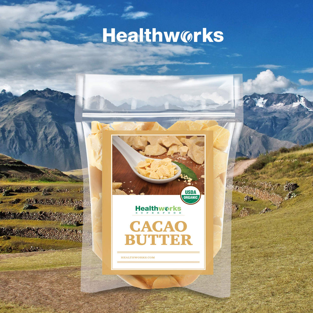 Origin note highlighting Peru-sourced cacao butter quality and sustainability.