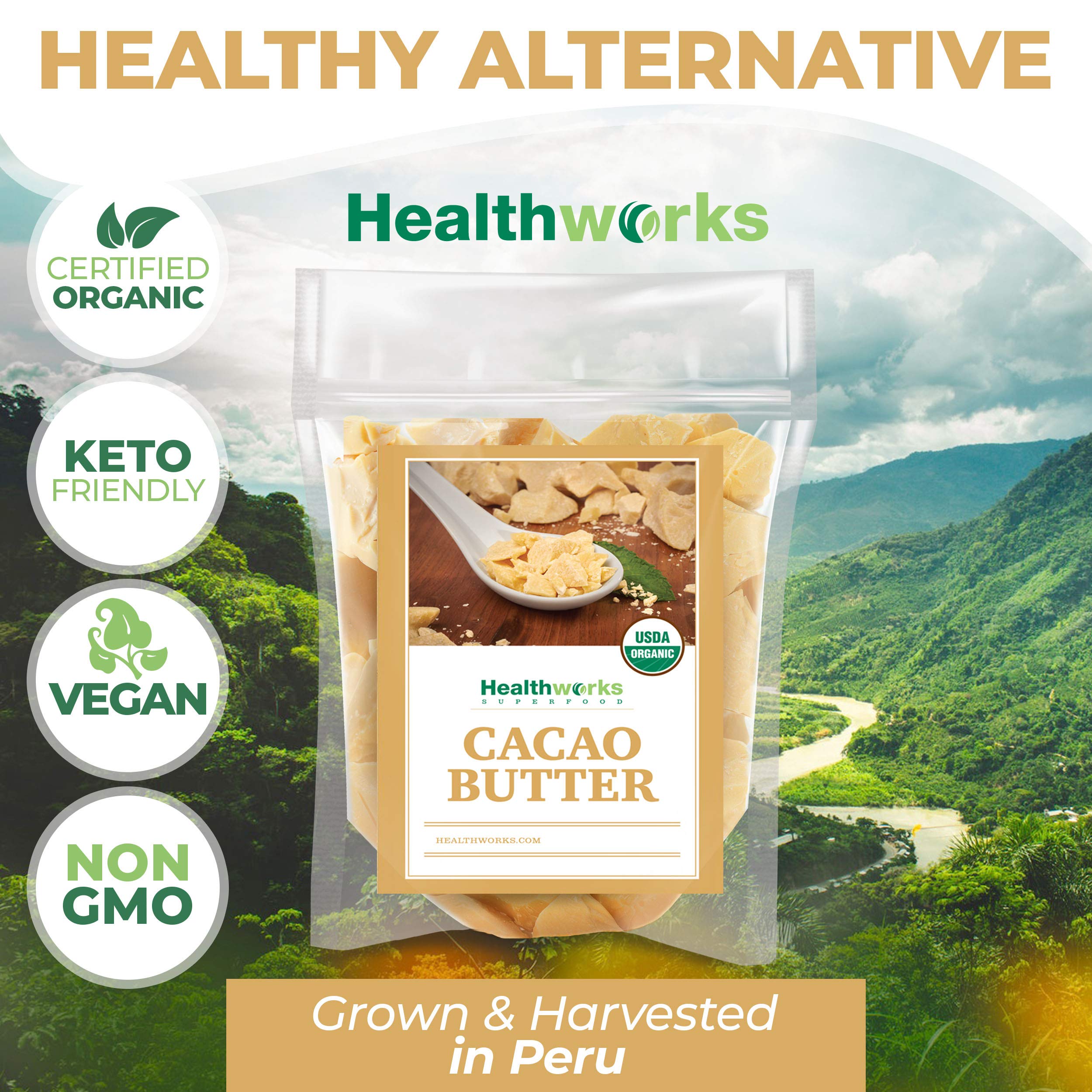 Peruvian cacao butter suitable for vegan and keto friendly uses.
