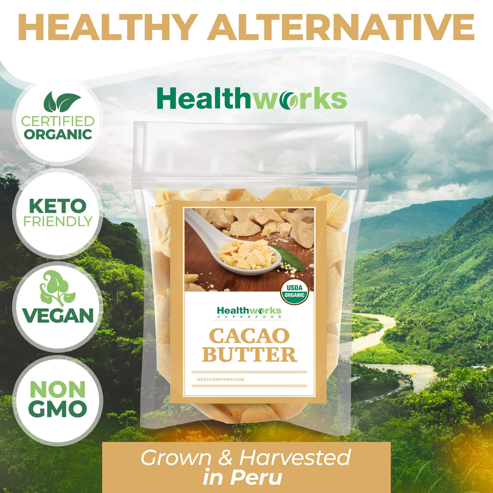 Peruvian cacao butter suitable for vegan and keto friendly uses.