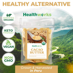 Peruvian cacao butter suitable for vegan and keto friendly uses.