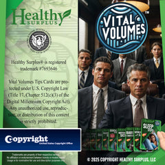 Healthy Surplus Vital Volumes Tips Card inside explains simple daily steps