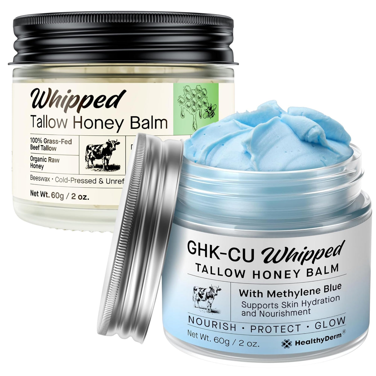 HealthyDerm Beef Tallow Balm Duo packshot for dry and mature skin nourishment.