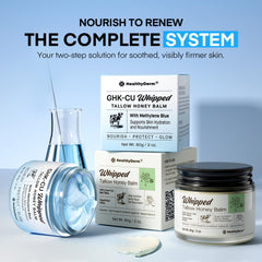 HealthyDerm Ingredients lineup image featuring tallow, honey, peptides for sensitive skin.