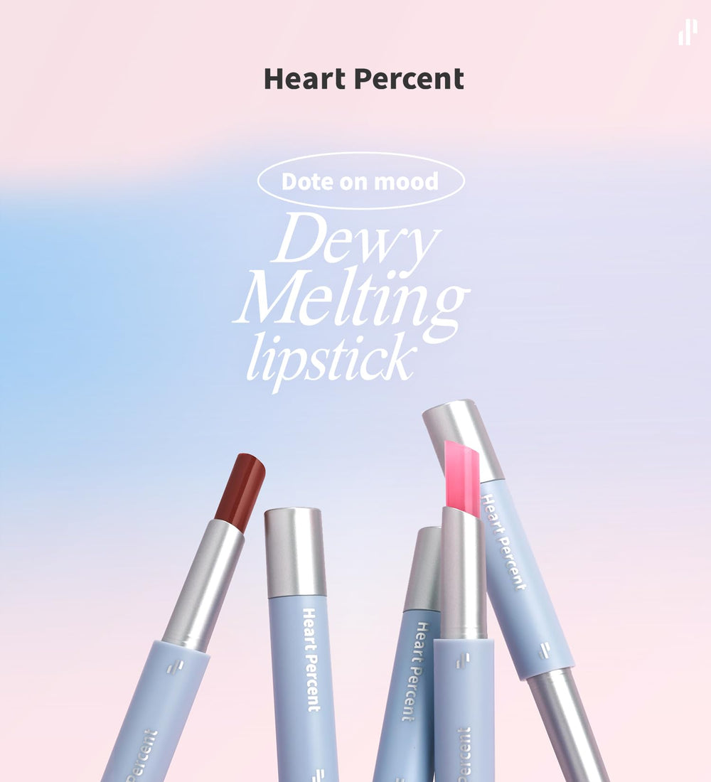 Heart Percent Dew Glossy Lipstick close-up highlights glassy shine and light comfort