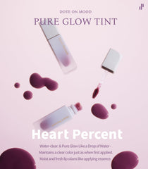 Heart Percent Dote On Mood Glow Tint Plum Mauve swatch reveals glossy, long-lasting finish.
