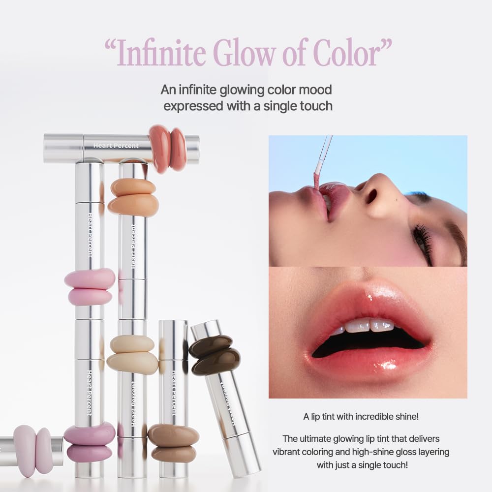 Heart Percent Dote On Mood Glowy Tint finish shown under flattering lighting and glow.