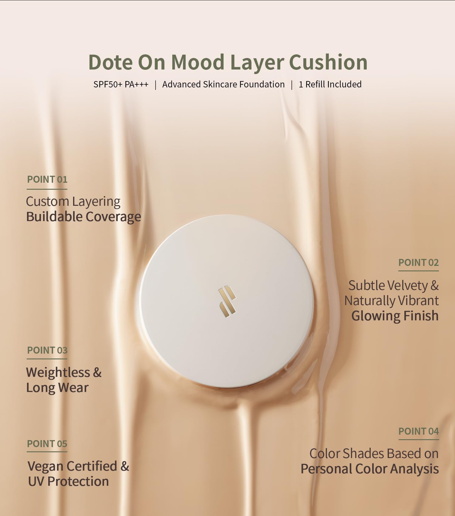 Heart Percent Dote on Mood Layer Cushion open compact ready for application with smooth finish.