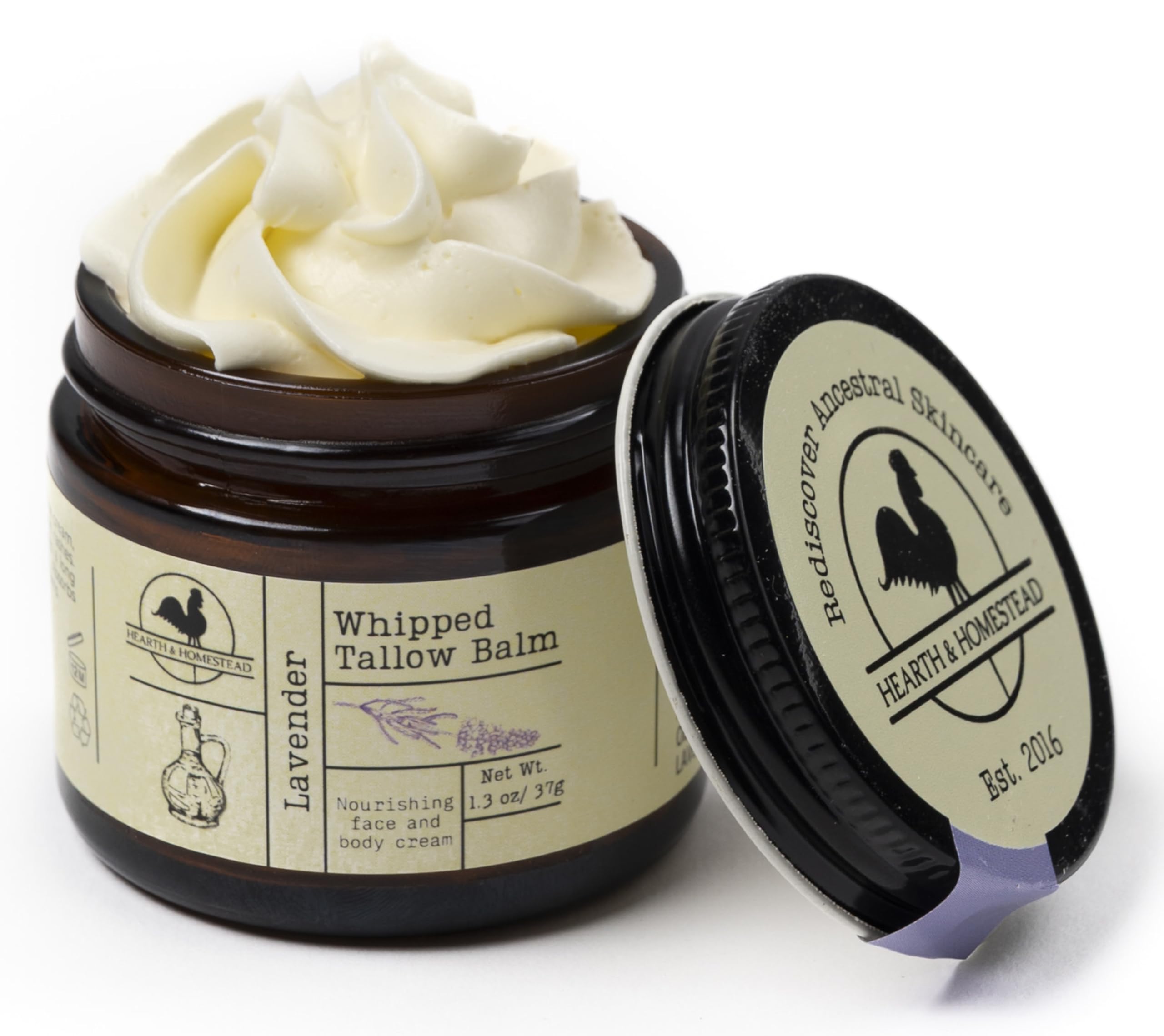 Hearth and Homestead lavender tallow balm bottle pour for easy, soothing daily use