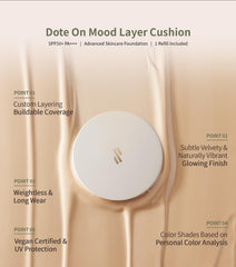 Heart Percent Dote on Mood Layer Cushion demonstrates buildable coverage with light layering.