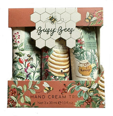 Heathcote & Ivory Busy Bees Holiday Trio hand cream set for soft hands with honey-free fragrances.