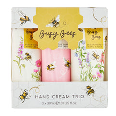 Heathcote and Ivory Busy Bees hand cream trio, orange blossom focus, honey-free formula for nourished, scented hands