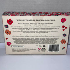 Cassis & Rose blend with frangipani and frankincense; softening hand care