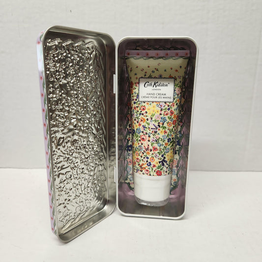 Cath Kidston mandarin-peony hand cream tin scented with mandarin and peony for a refreshing feel.