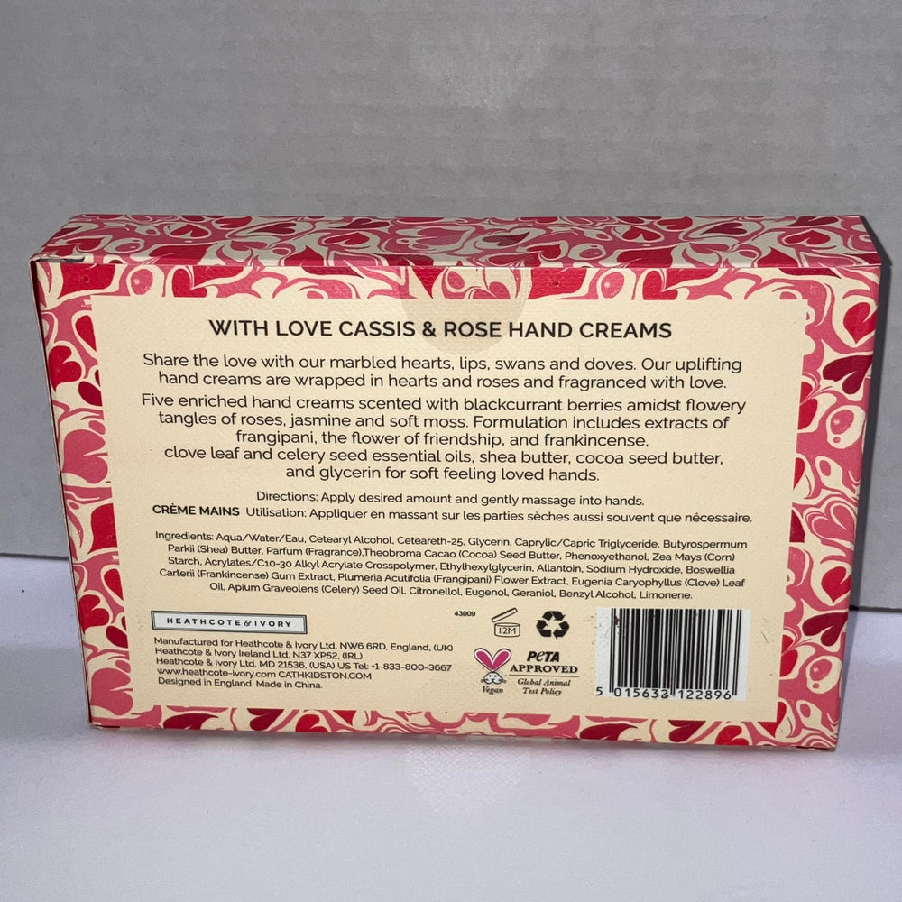 Cath Kidston hand cream set from Heathcote and Ivory marbled hearts for soft, fragrant hands