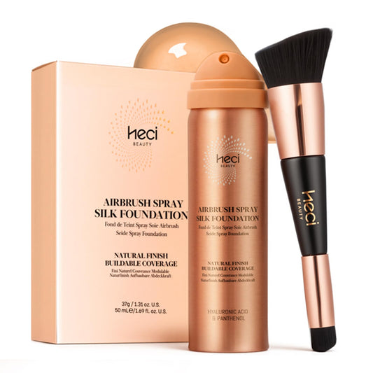 HECI BEAUTY AirBrush Foundation bottle with nanoscale powder for natural, buildable coverage.