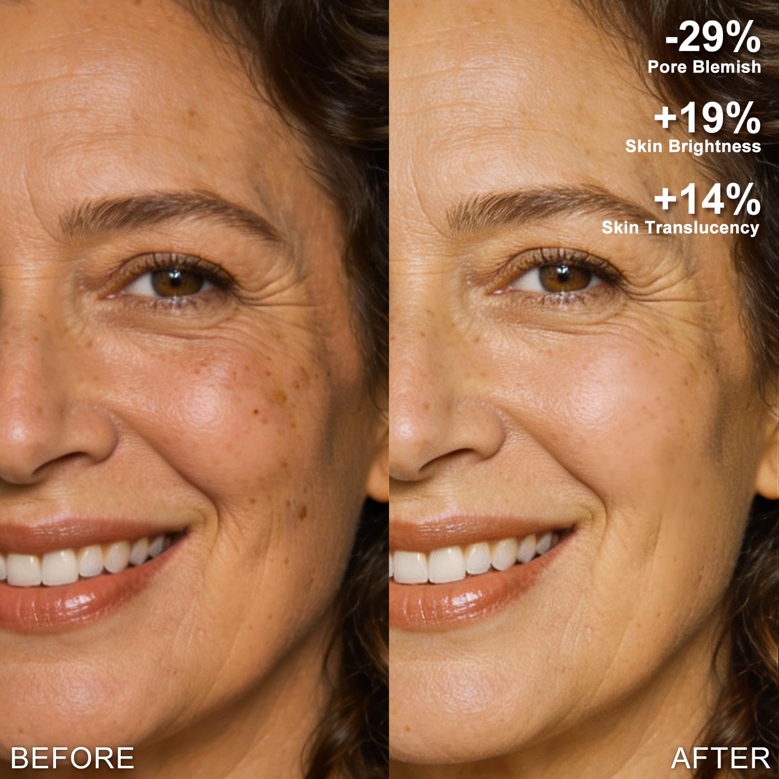 HECI BEAUTY close-up of poreless matte finish after application.
