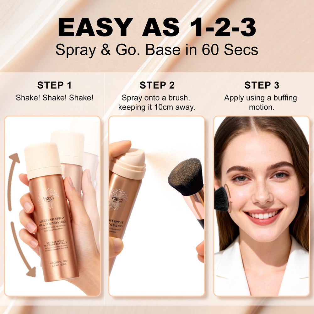 HECI BEAUTY buildable-coverage demo on skin demonstrates flexibility.
