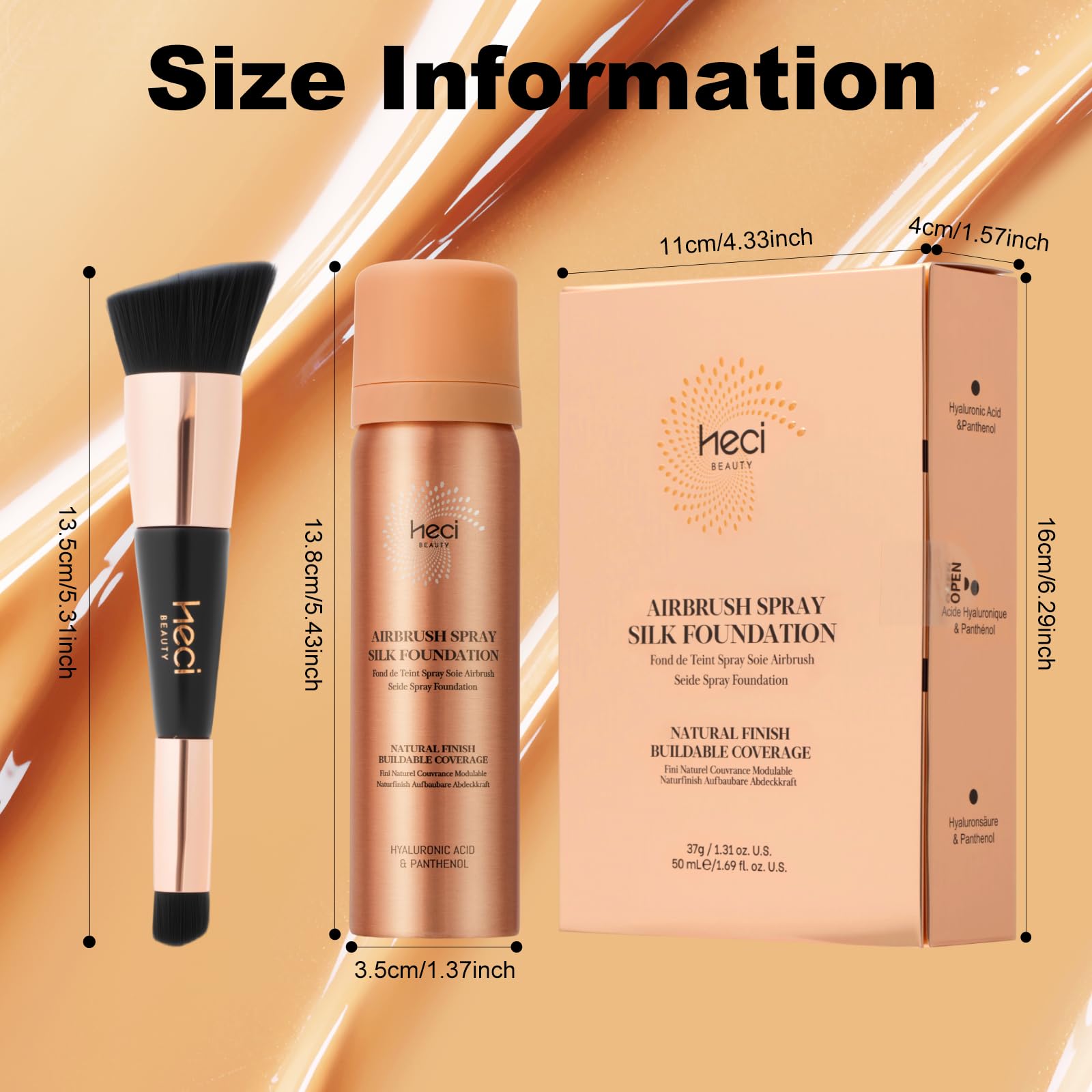 HECI BEAUTY model wearing a matte airbrushed finish using the kit.