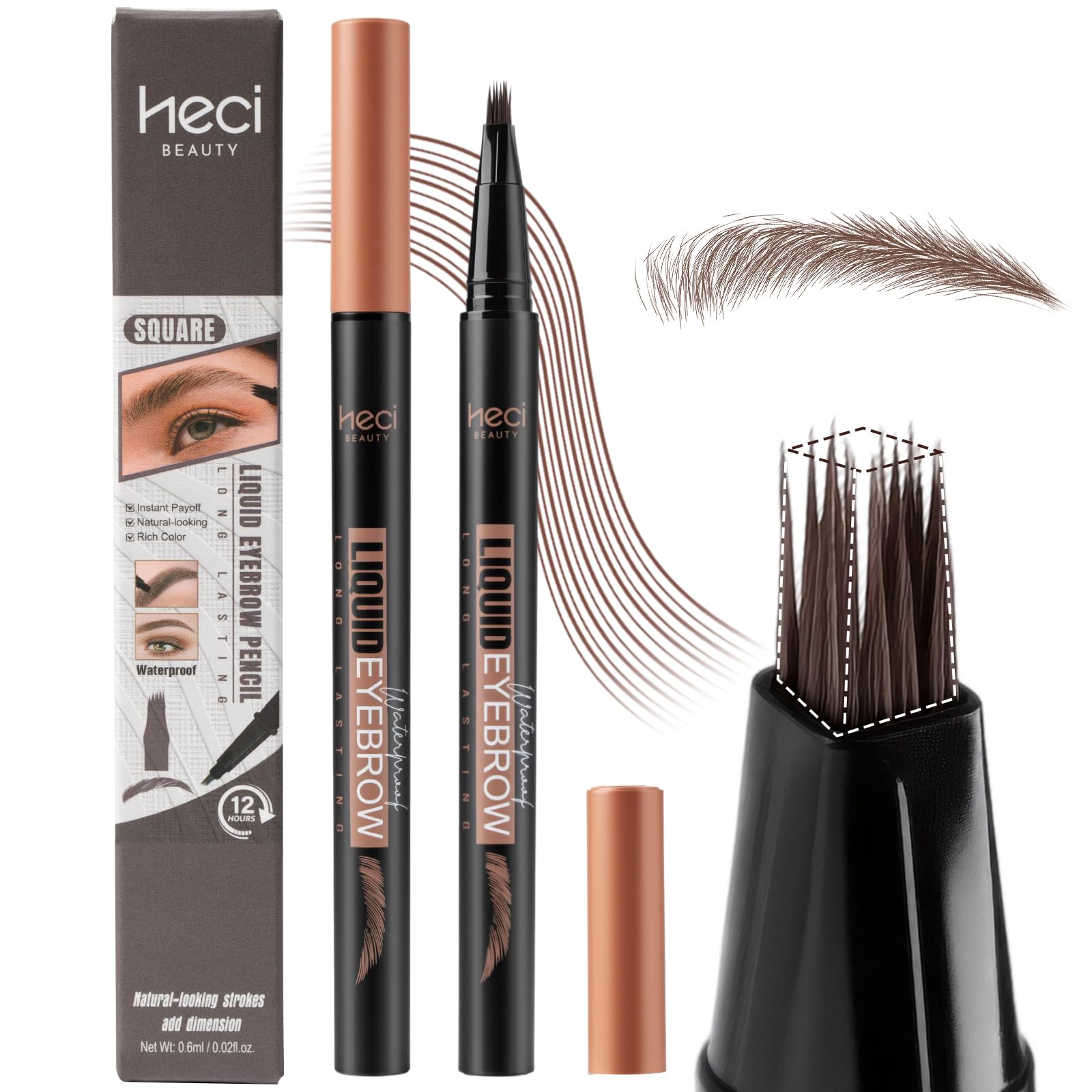 HECI BEAUTY Microblading Eyebrow Pencil angled brush for precise hair-like strokes