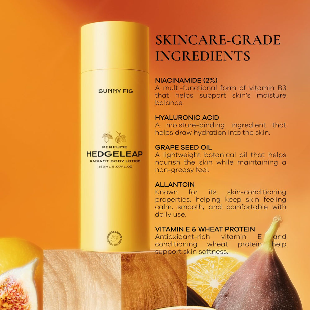 HedgeLeap lotion being applied, skin looking soft and balanced.