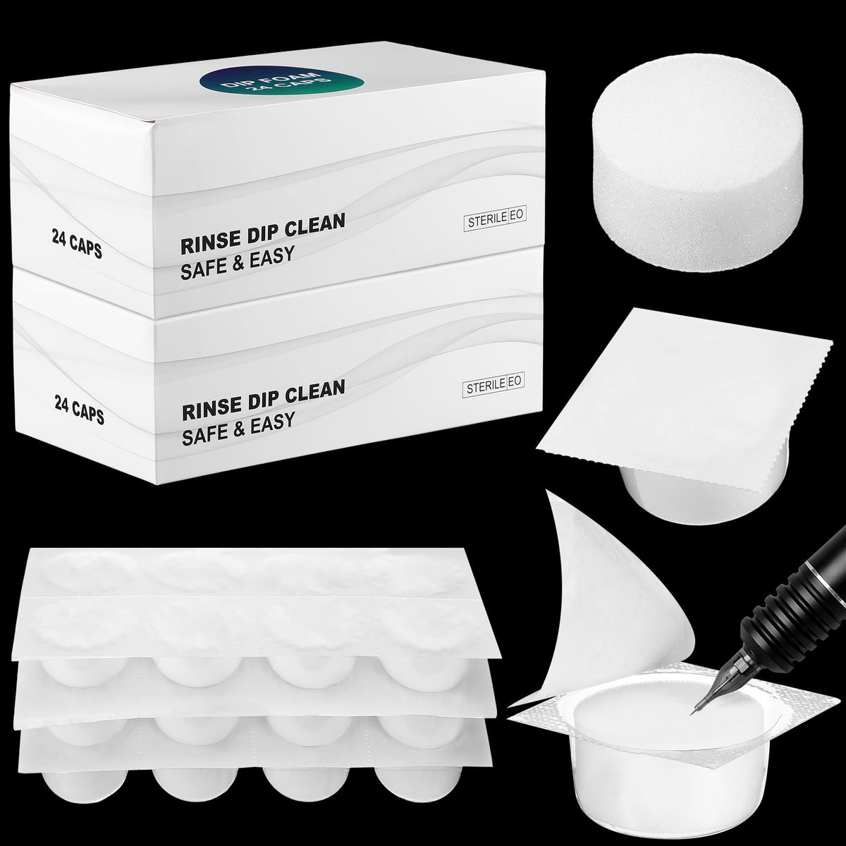 Heigble 72-pcs dip foam rinse caps in sealed packaging for hygienic one-time use