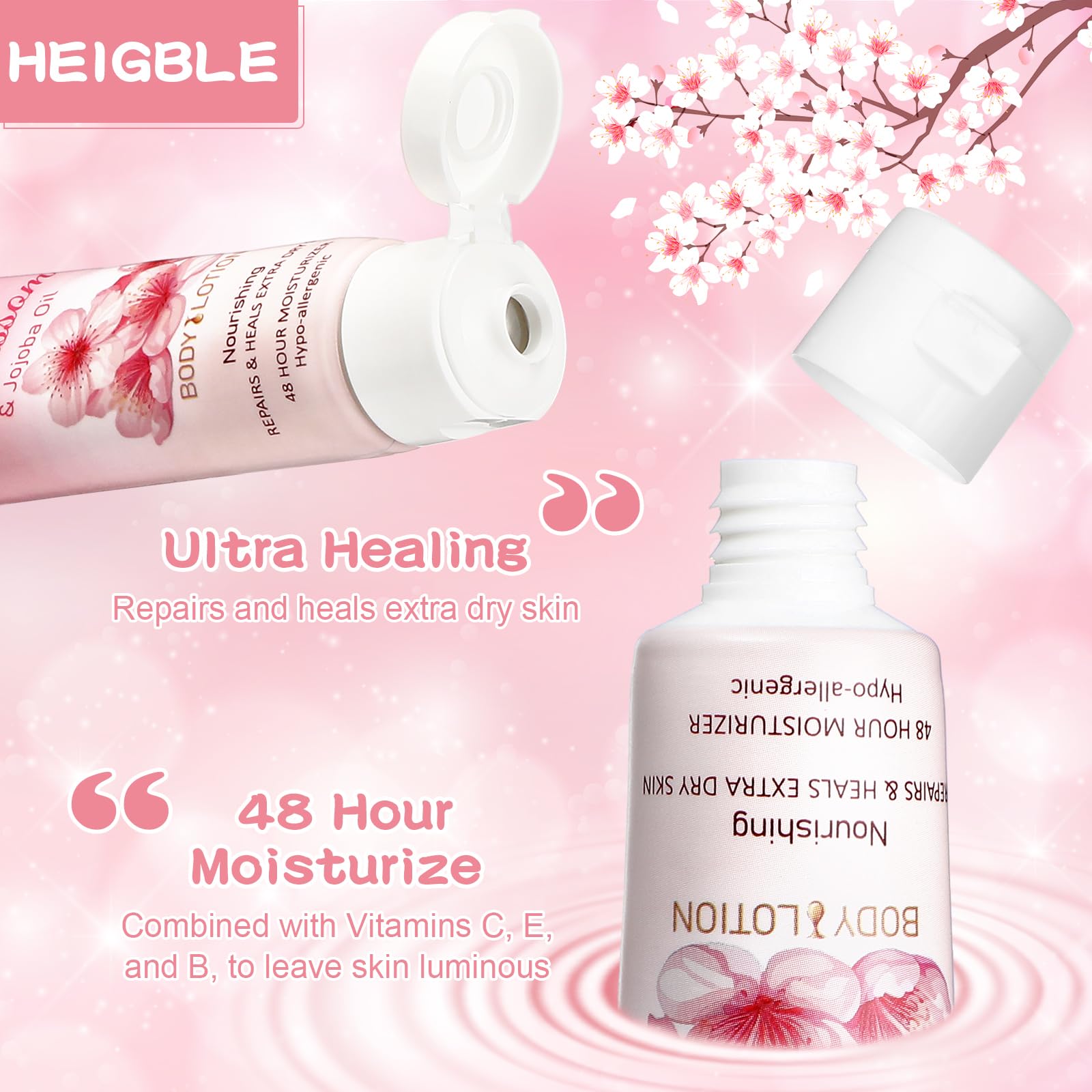 Heigble flip-cap travel bottle shown for easy, mess-free application