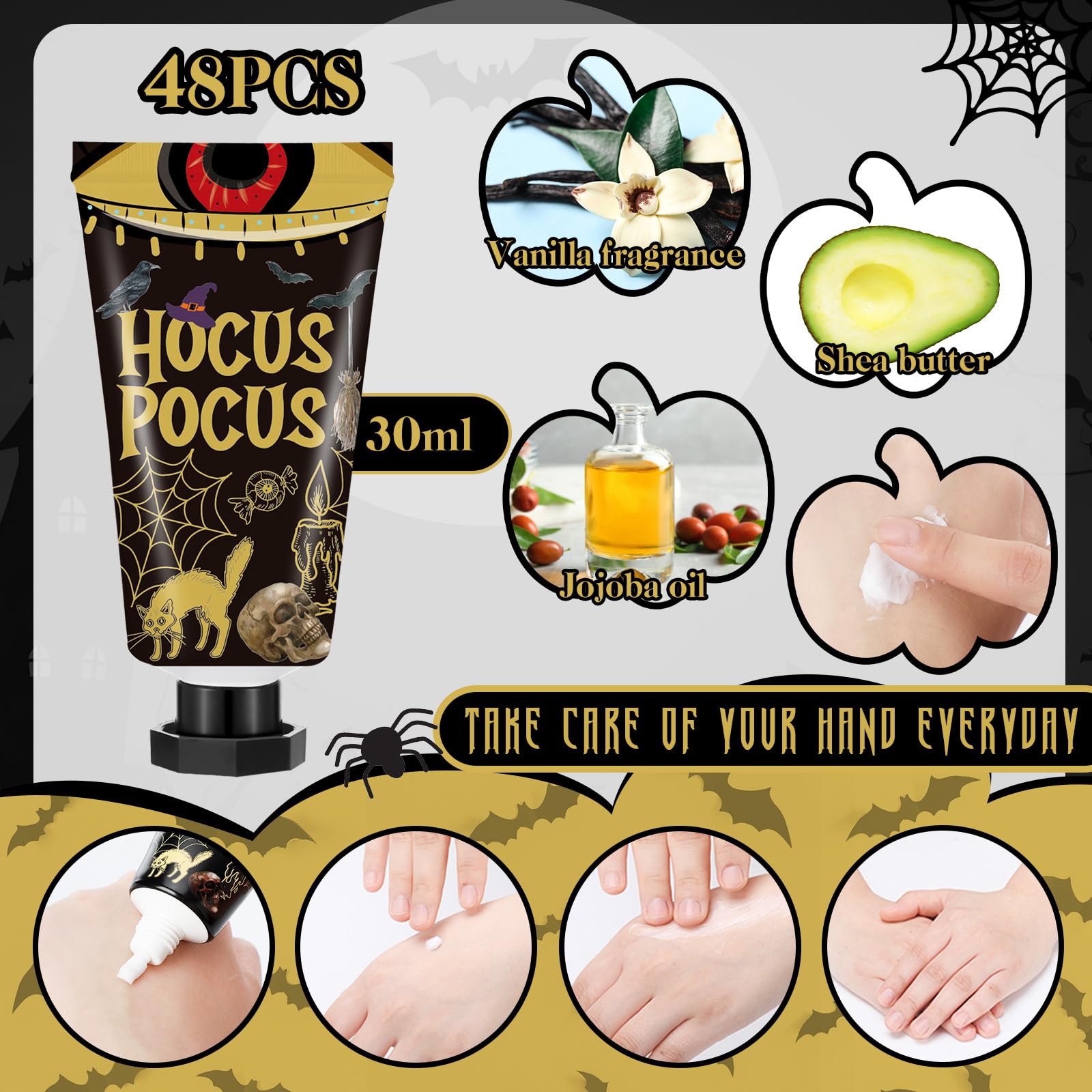 Heigble hand cream skeleton motif provides quick hydration at busy Halloween events