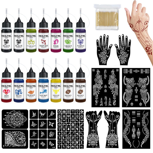 HEILFNL temporary tattoo ink bottles display for bold colors