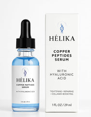 HÈLIKA Copper Peptides Serum bottle front for premium anti-aging care.