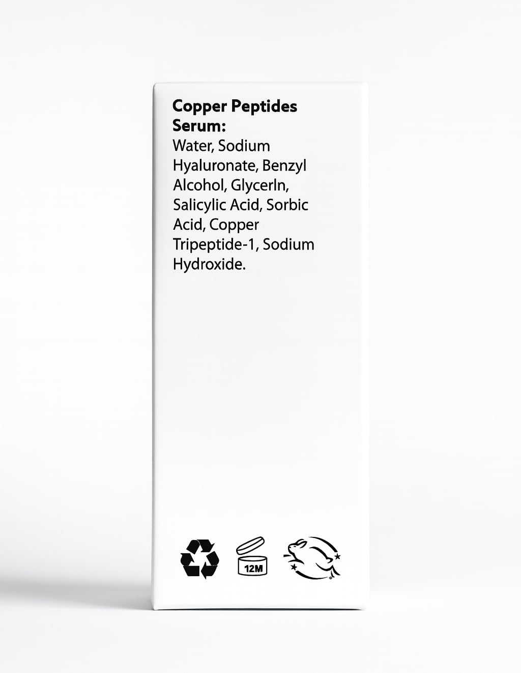 Label closeup of HÈLIKA Copper Peptides Serum shows fragrance-free formula for sensitive skin.