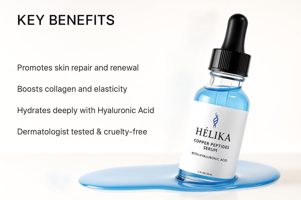 Texture swirl hints at smooth serum ready for fast absorption with HÈLIKA.