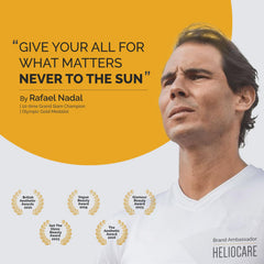 Brand logo detail on Heliocare Advanced Sun Screen Spray bottle.