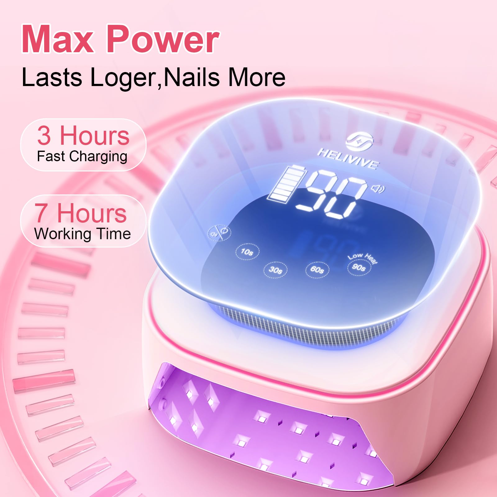 HELIVIVE long-life battery enables cordless sessions after a quick charge.