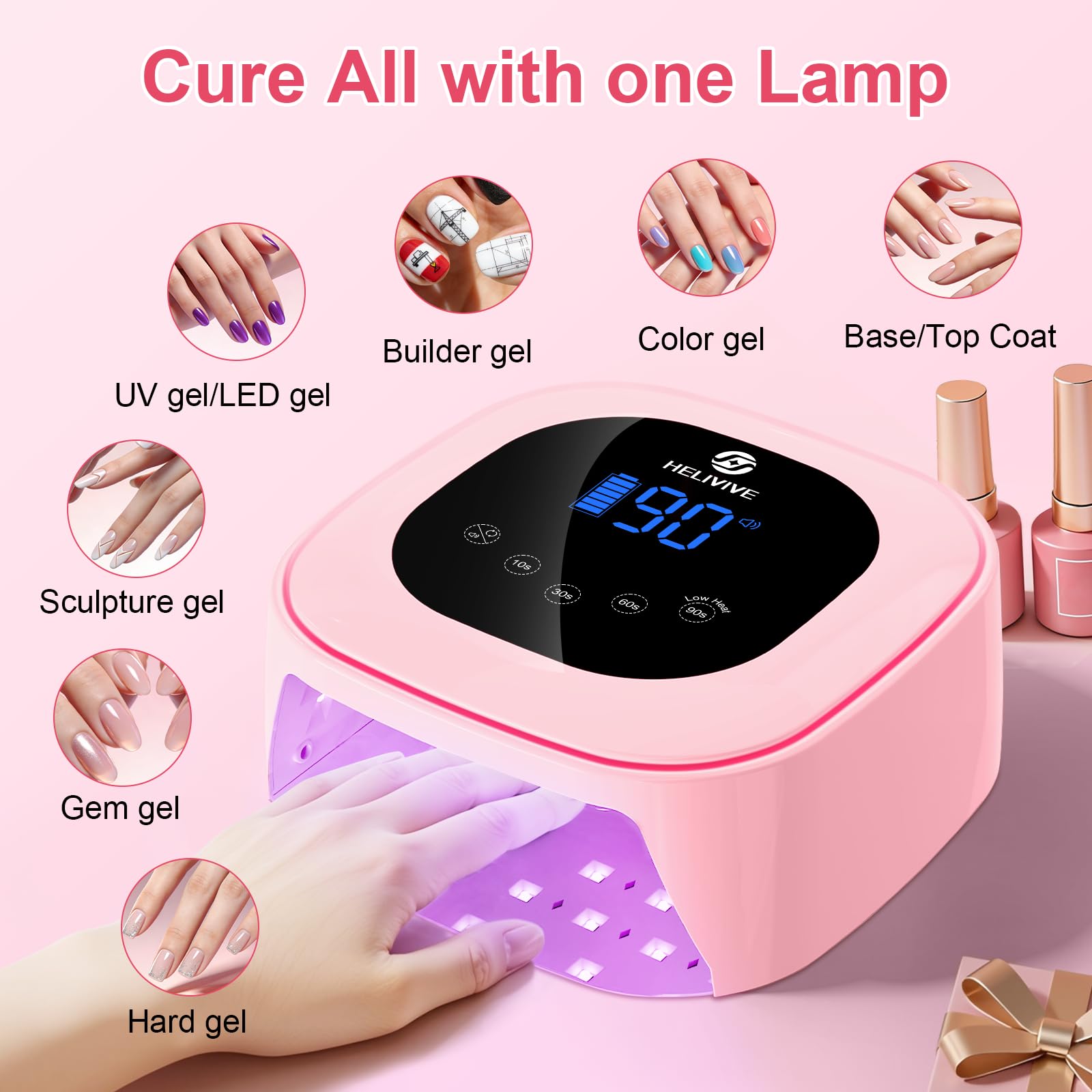 HELIVIVE spacious chamber fits fingers and toes for versatile manicures.