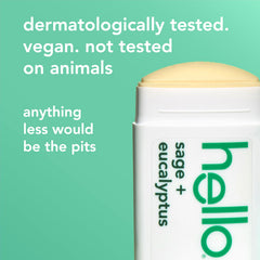 Hello 24-hour freshness deodorant stick, crisp herbal scent for all-day wear.