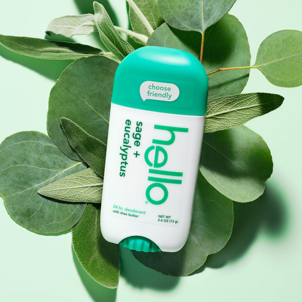 Hello baking soda-free deodorant 2-pack, free of dyes for gentle use.