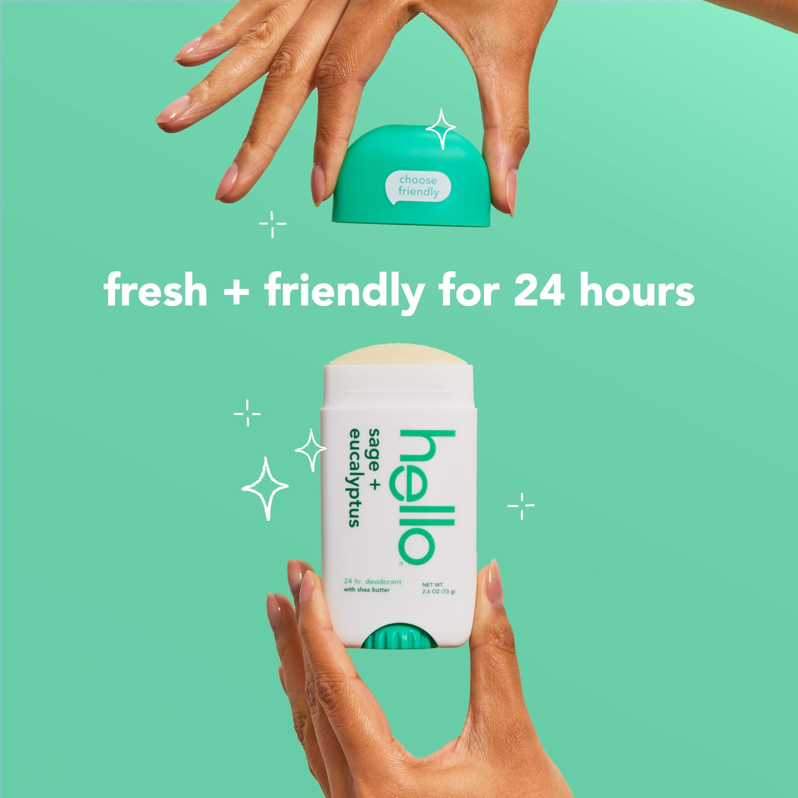 Hello vegan and dermatologist-tested deodorant stick, reliable daily protection.