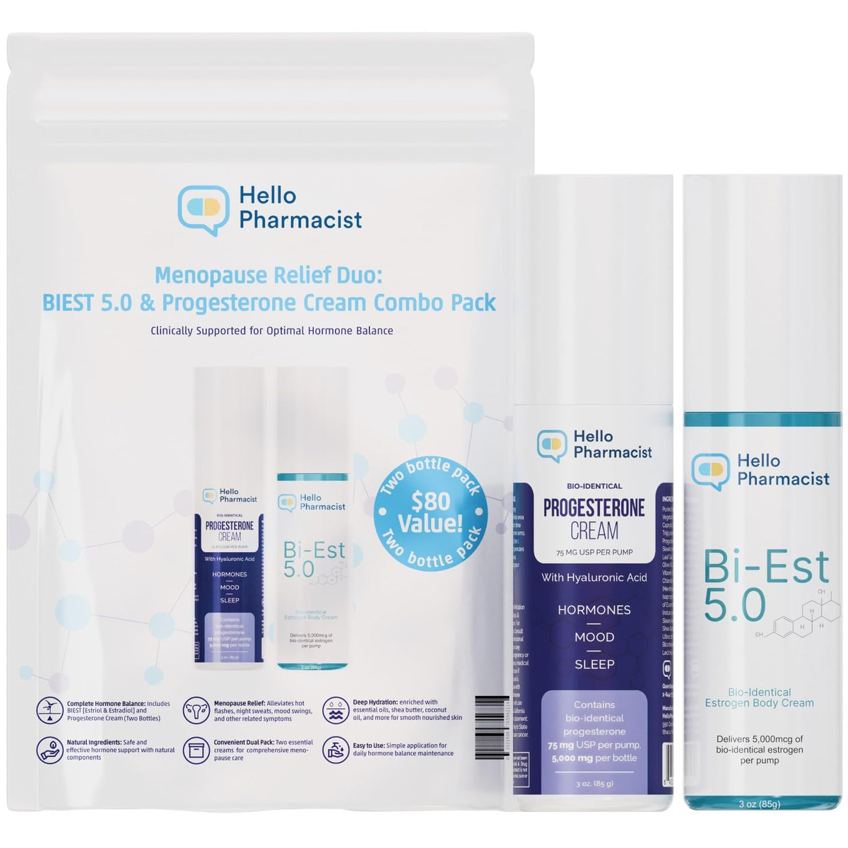 HelloPharmacist Biestro 5.0 bioidentical cream bottle for daily topical care