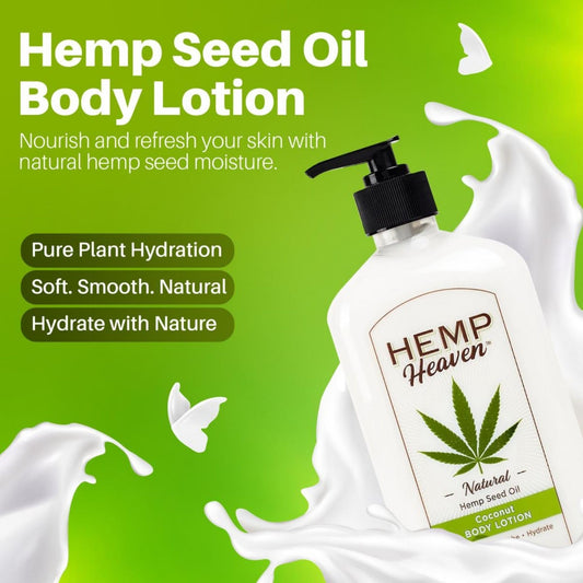 Close-up of Hemp Heaven Coconut Bliss lotion label highlighting paraben-free formula.