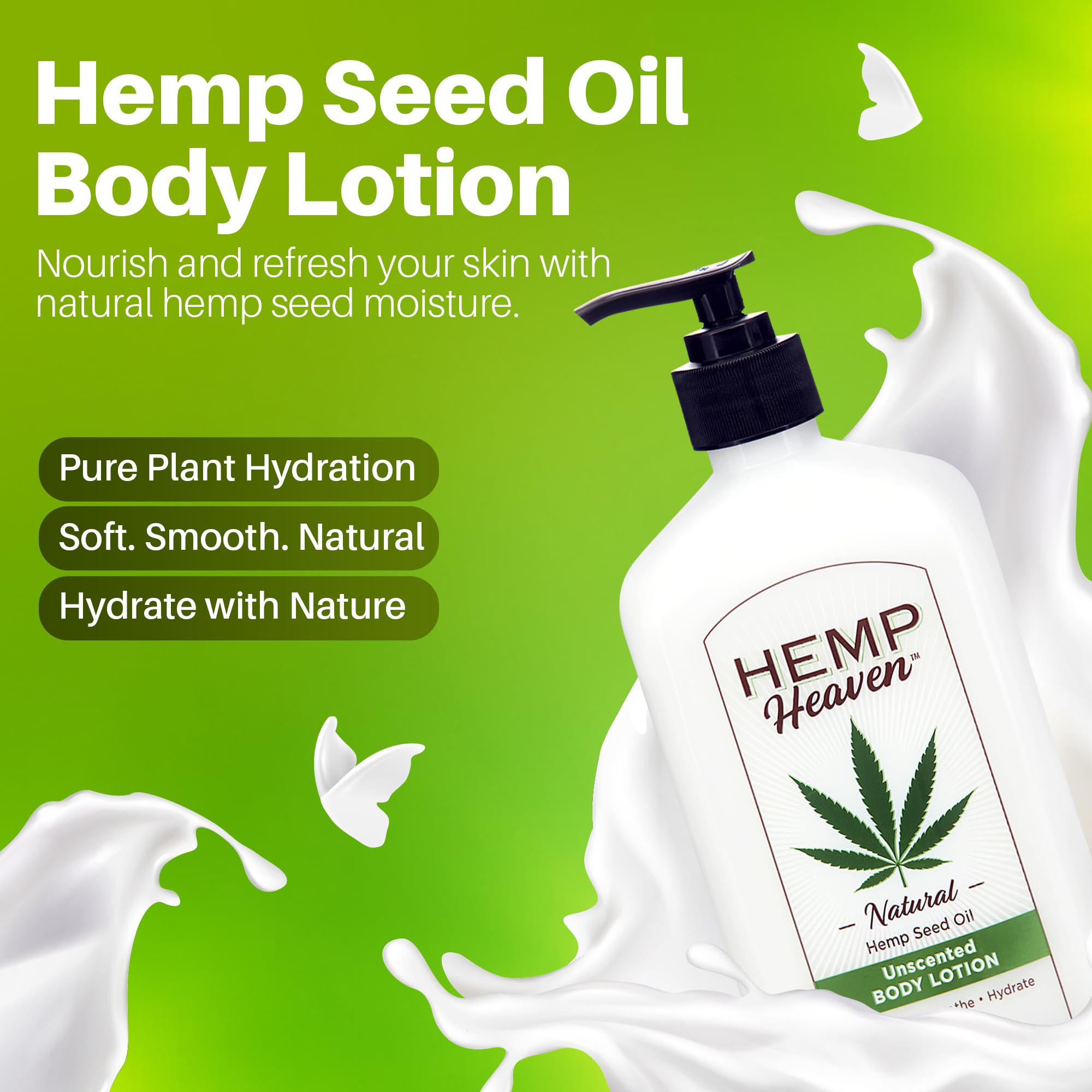Hemp Heaven Lotion ingredients closeup highlighting hemp seed oil and vitamins