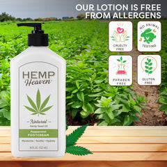 Ingredients panel highlighting hemp seed oil and vitamin E