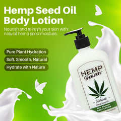 Pump bottle of Hemp Heaven lotion enabling easy, mess-free daily use
