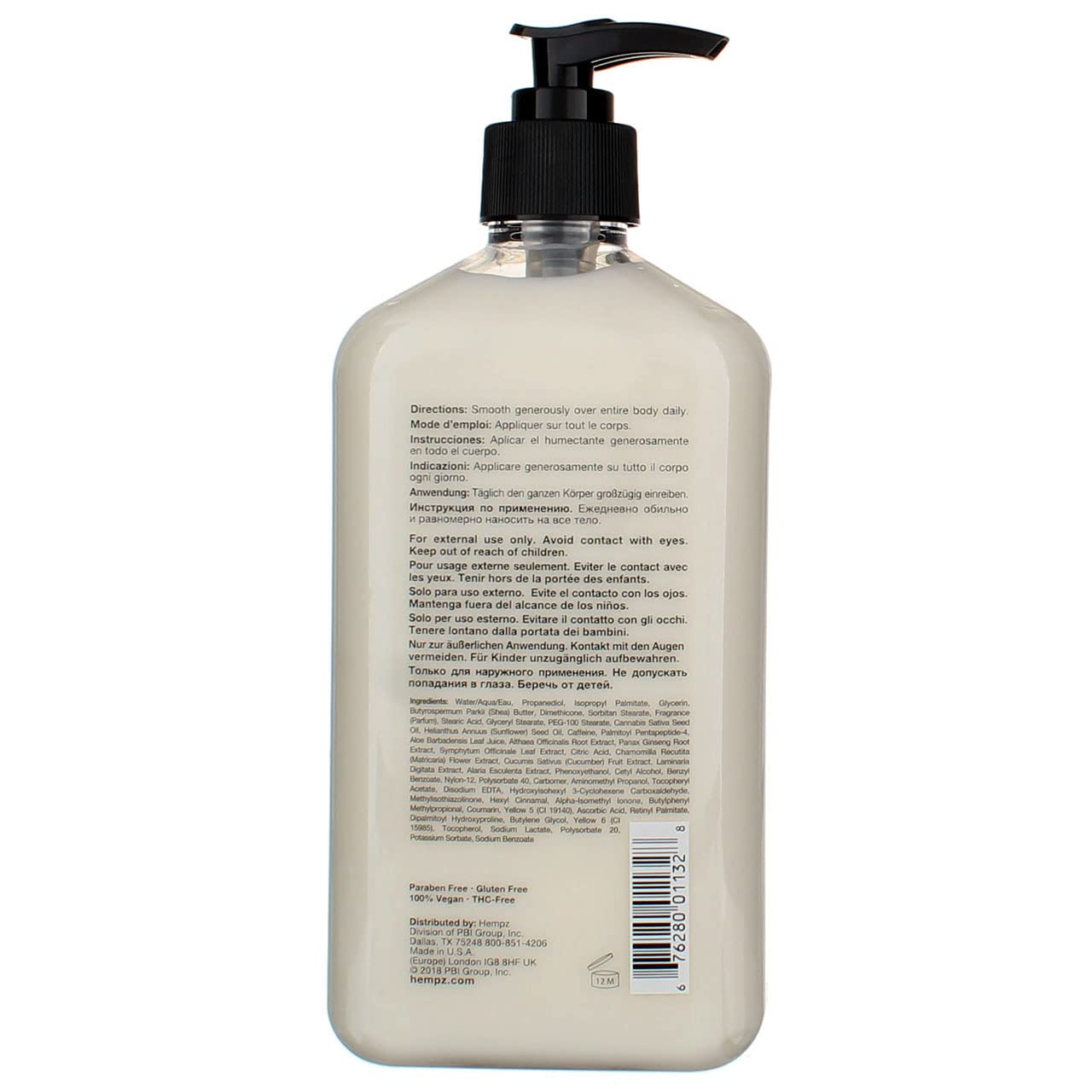 Hempz Age Defying display highlights vegan formula and paraben-free benefits.