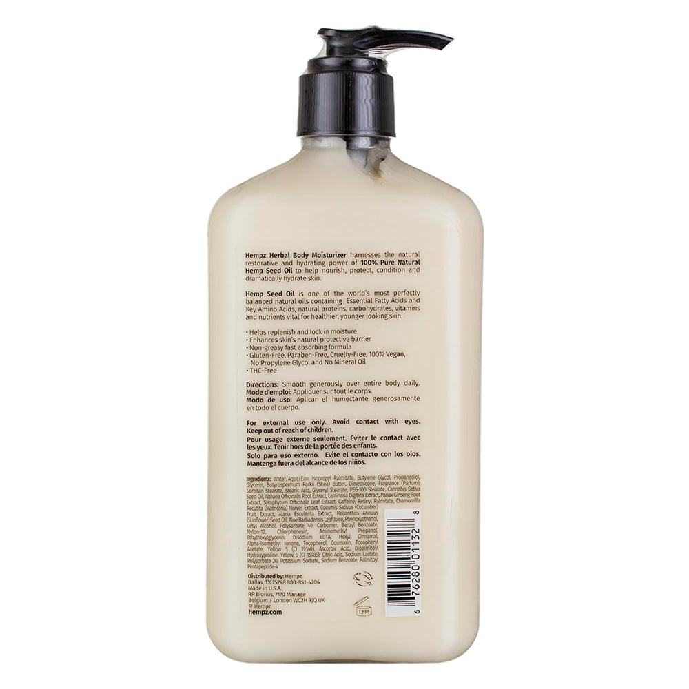 Hempz Age Defying pump shows convenient 17 oz bottle for daily use.