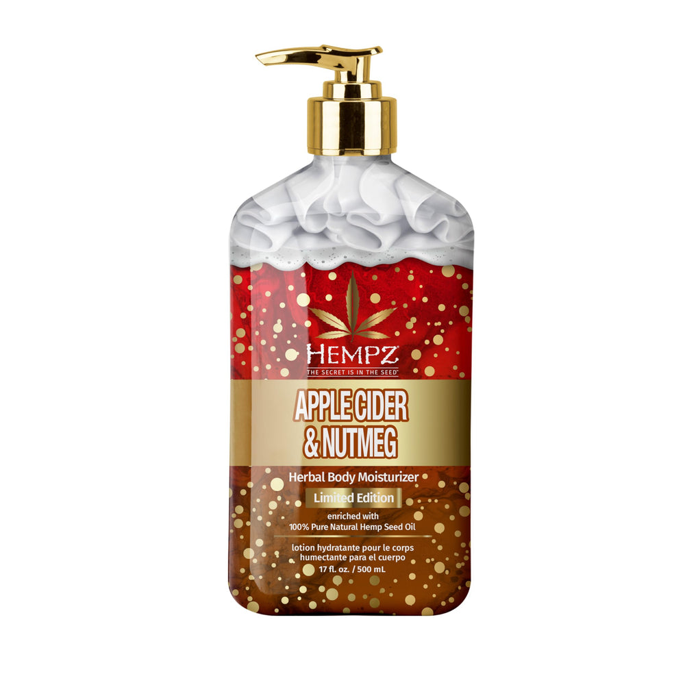 Hempz Apple Cider & Nutmeg lotion bottle front, offering lightweight daily hydration.