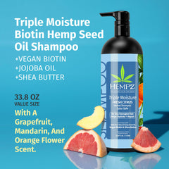 Hempz Biotin Hair Shampoo foam closeup highlights color-safe cleaning that supports damaged hair softening.